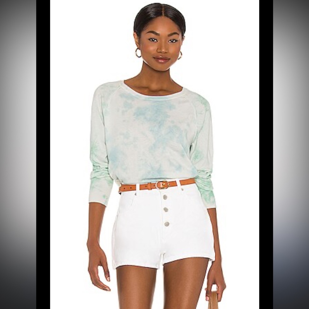 White + Warren Cotton Cloud Print Open Crewneck Sweater